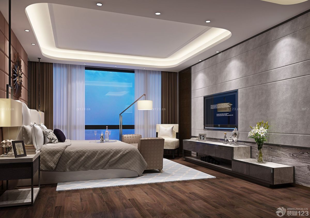 130平米三室二厅卧室电视背景墙装修效果图