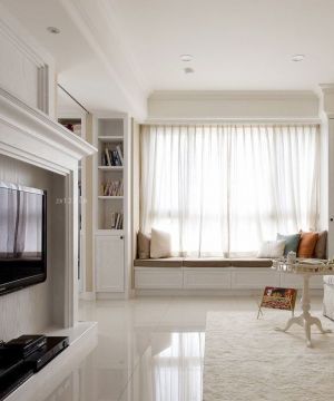 白色简约室内客厅电视墙设计装修效果图
