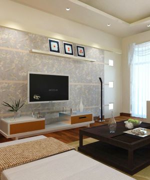 90平米家庭两室一厅客厅电视墙装修效果图