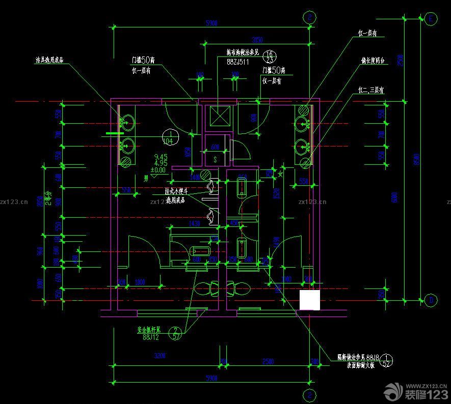 现代公共厕所设计cad平面图