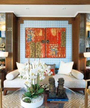 新中式客厅沙发背景墙装修效果图片欣赏