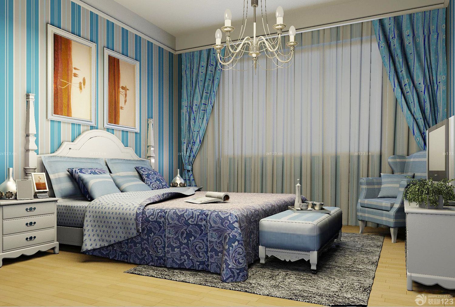 地中海卧室背景墙装修设计图