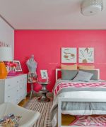 现代卧室粉色墙面装修设计效果图片