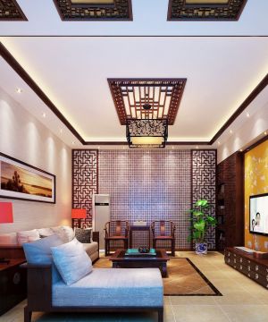 中式别墅客厅背景墙设计效果图