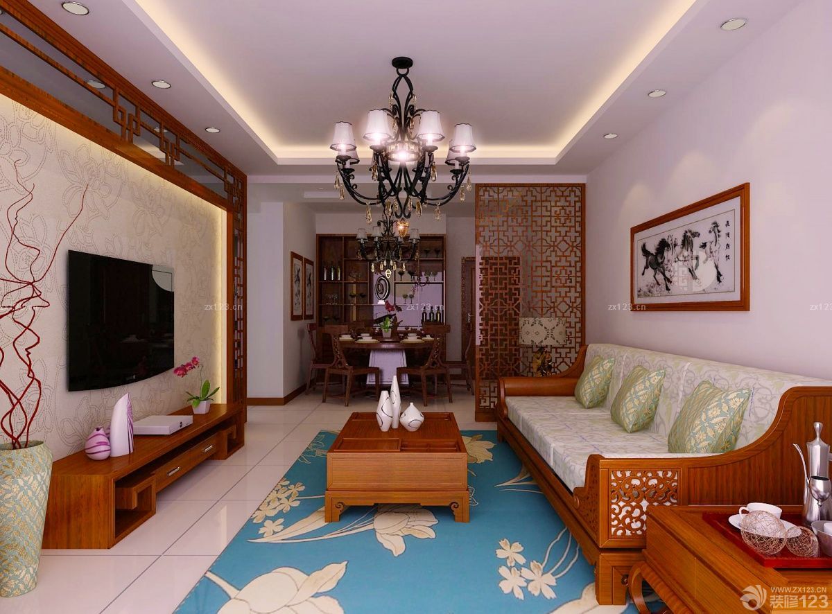 中式家装客厅多人沙发装修效果图片