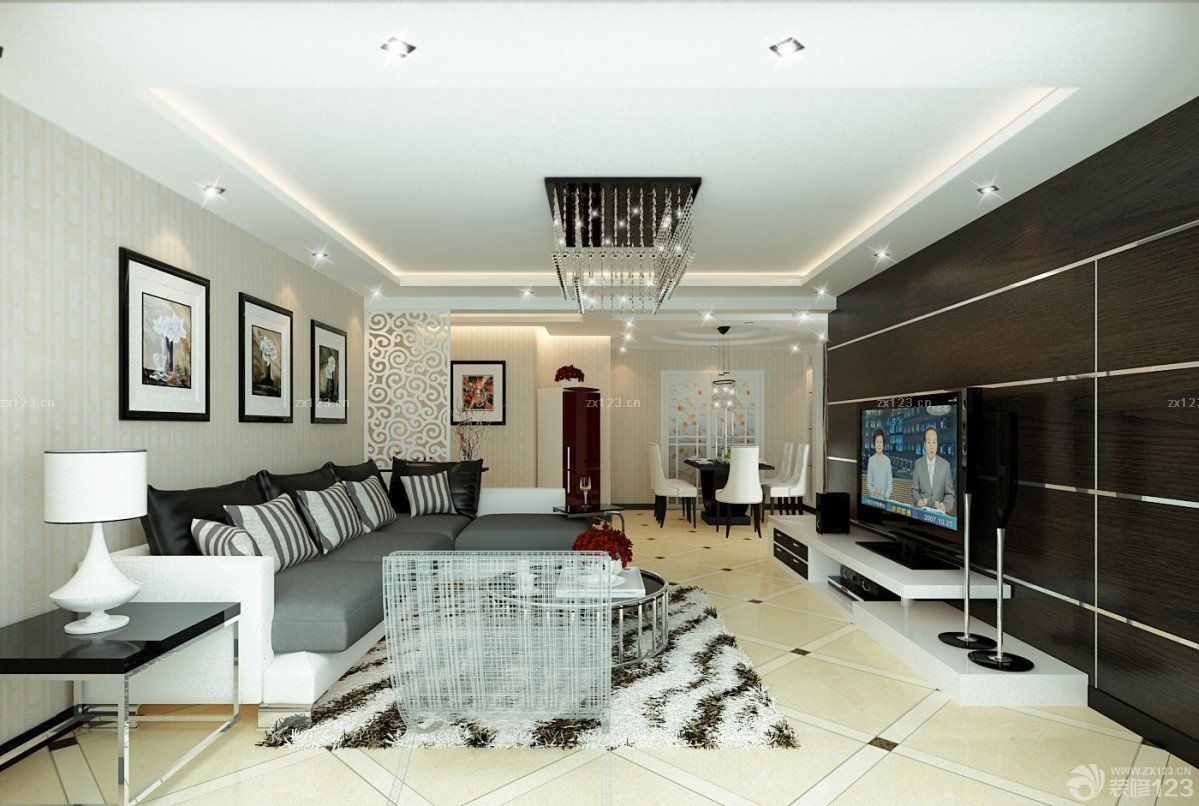 沙发背景墙效果图 长方形客厅装修效果图大全2025图片