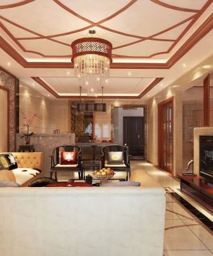 中式家装客厅吊顶设计装修效果图片