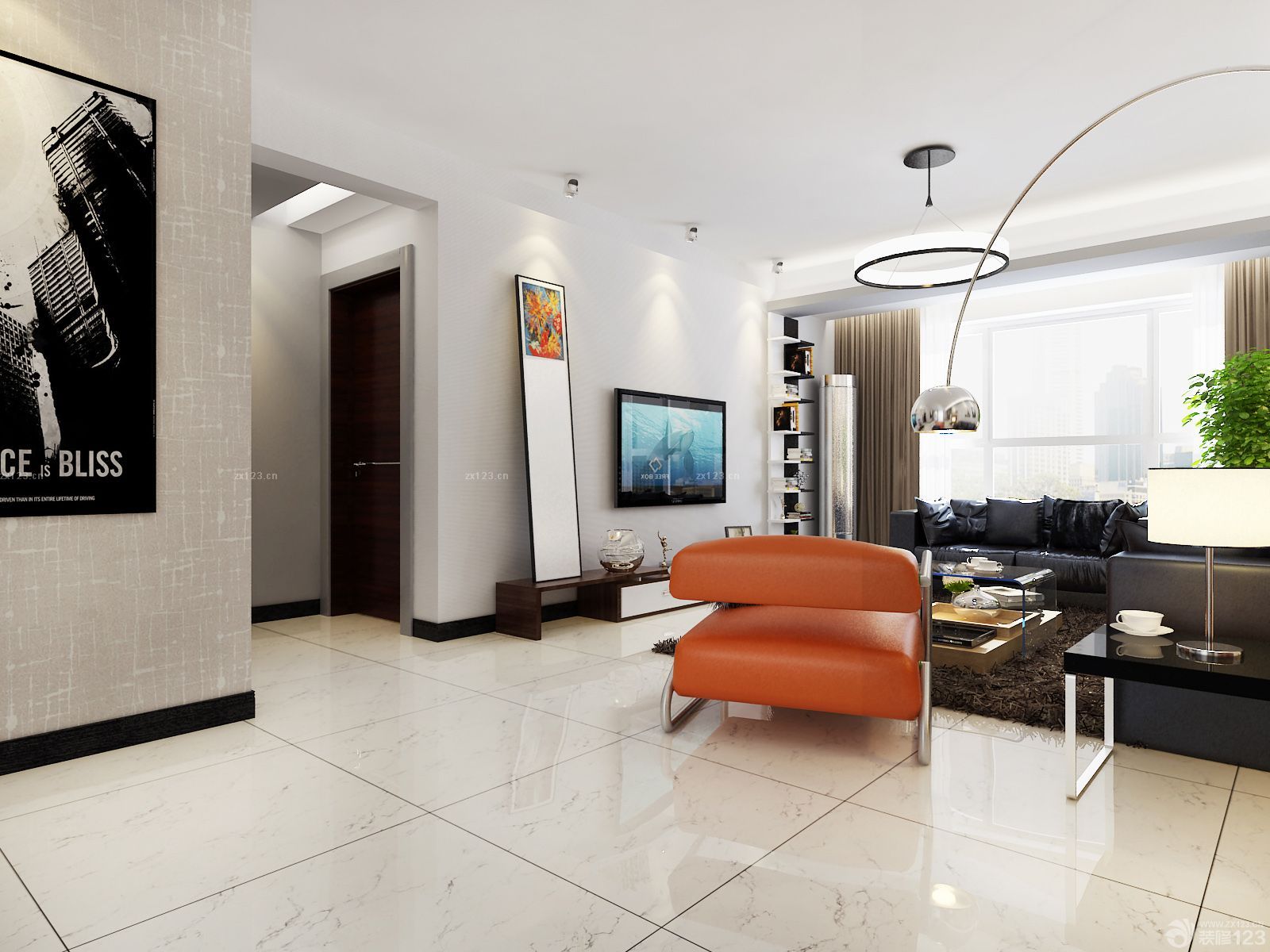 80平房子花纹瓷砖装修设计效果图片