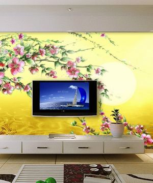 中式手绘电视背景墙效果图