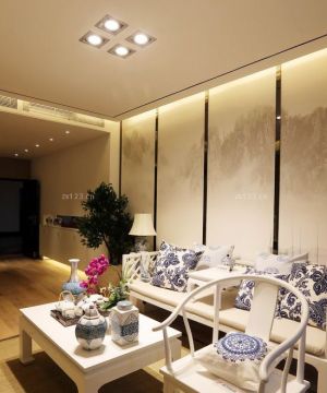 交换空间现代中式客厅沙发背景墙装饰效果图