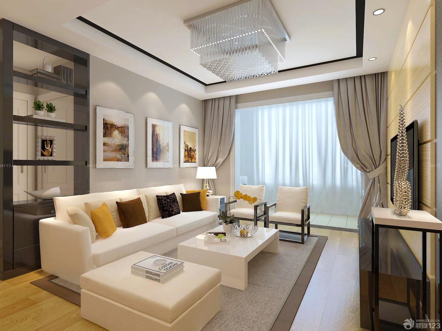 最新客厅纯色窗帘装修效果图片