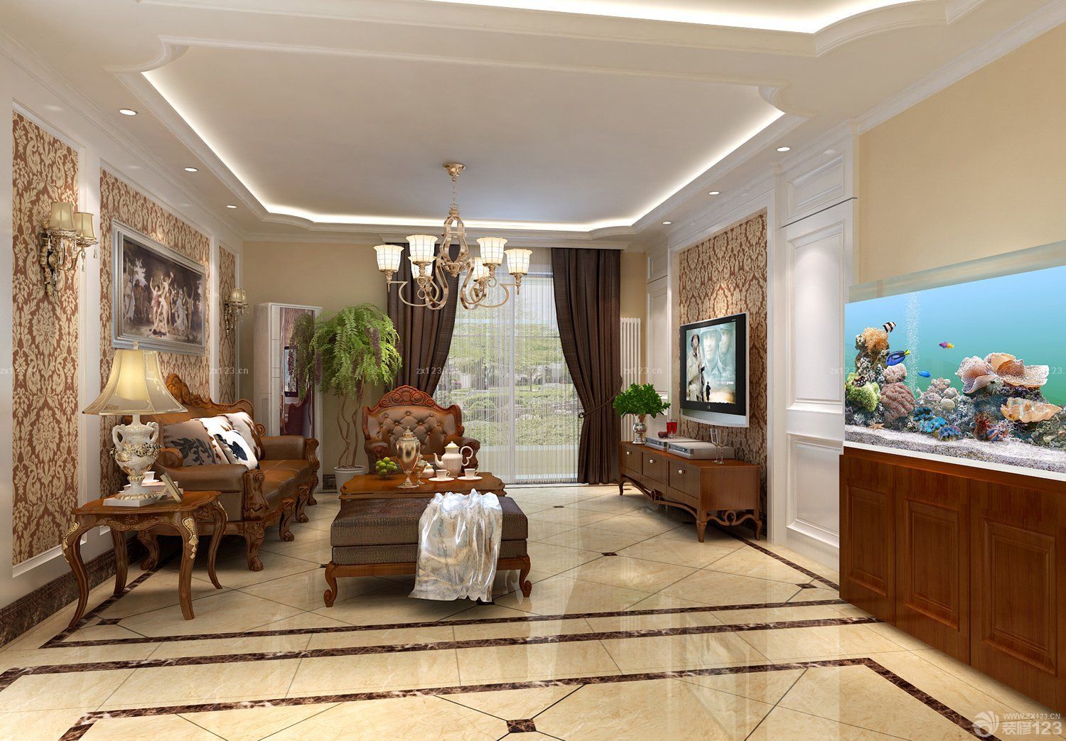 欧美别墅客厅灯具图片