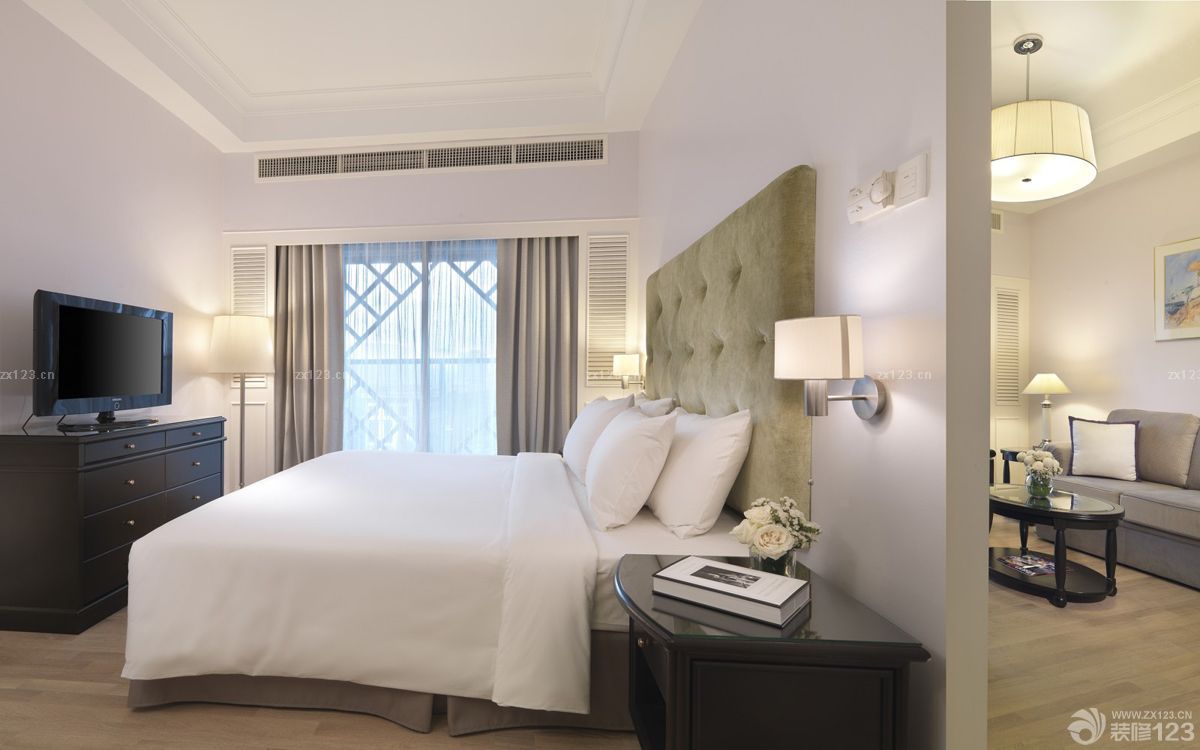 宾馆套房灰色窗帘装修效果图片