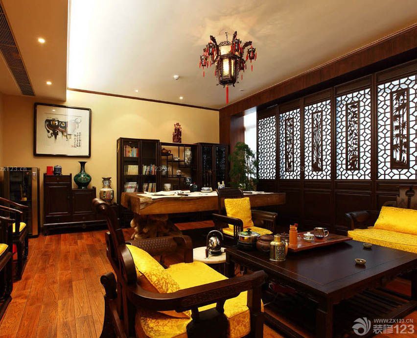 办公室中式吊灯装修效果图片大全 