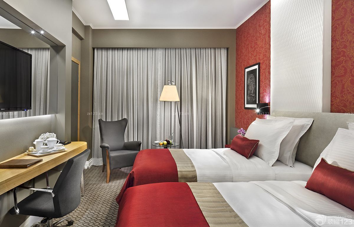 小型宾馆灰色窗帘装修效果图片_设计456装修效果图