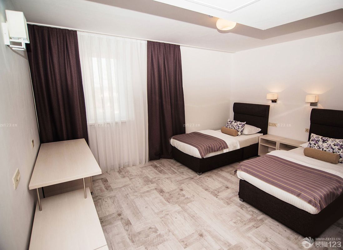 小型宾馆纯色窗帘装修效果图片