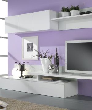 客厅电视紫色背景墙面装修效果图片