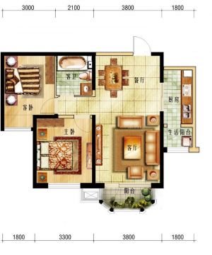 80平米小户型两室一厅家装设计平面图