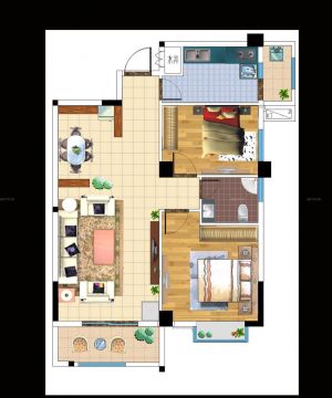 80平米小户型两室两厅一卫平面图