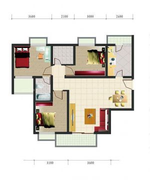 80平米小户型三室两厅设计平面图