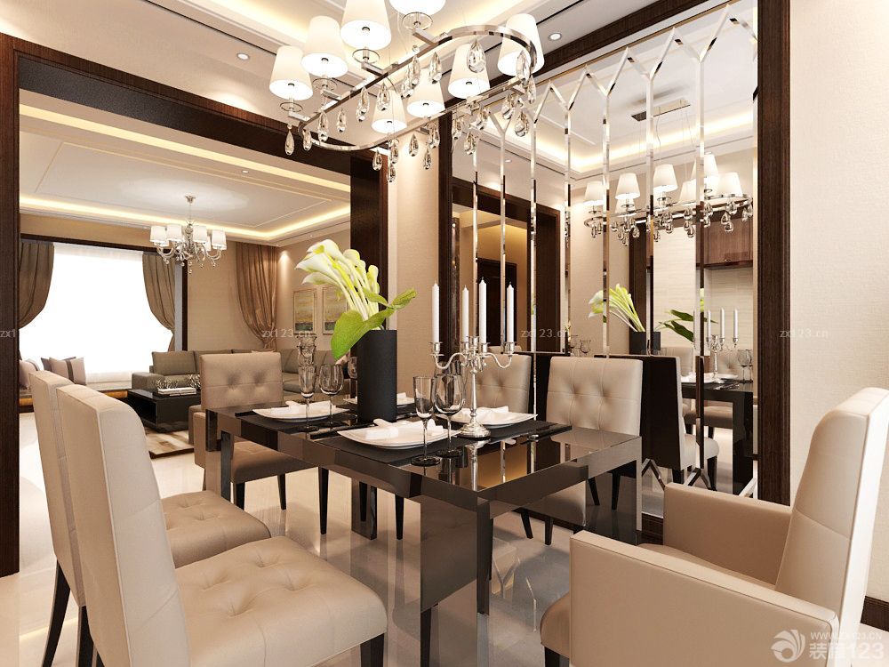 家装餐厅镜面背景墙设计装修图片