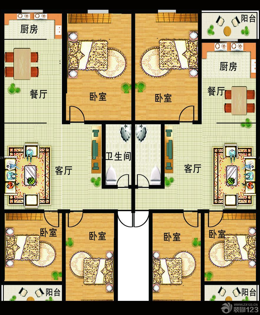 小美式风格70平米小户型设计平面图