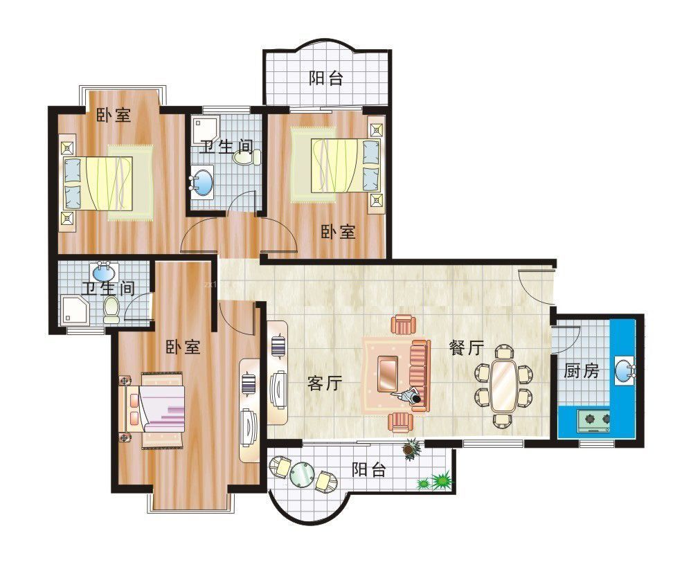 70平米小户型家庭装潢平面图