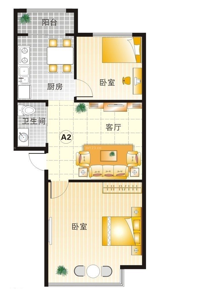 60平米小户型餐厅厨房设计平面图