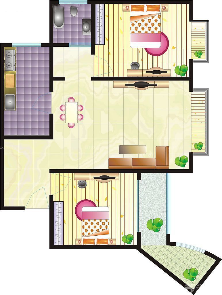 50平米小户型两室两厅装修设计平面图