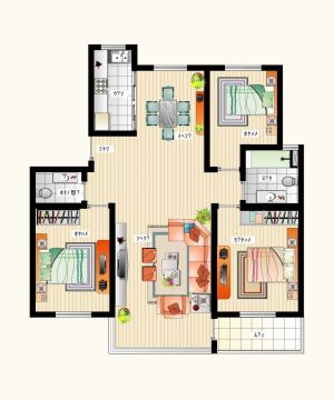 70平米小户型三室两厅设计平面图