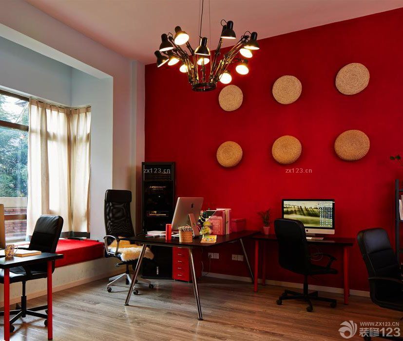 福州办公室红色墙面装修效果图片