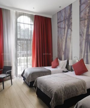 绚丽宾馆房间红色窗帘装修效果图片酒店