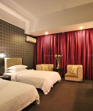 温馨宾馆房间红色窗帘装修效果图片酒店
