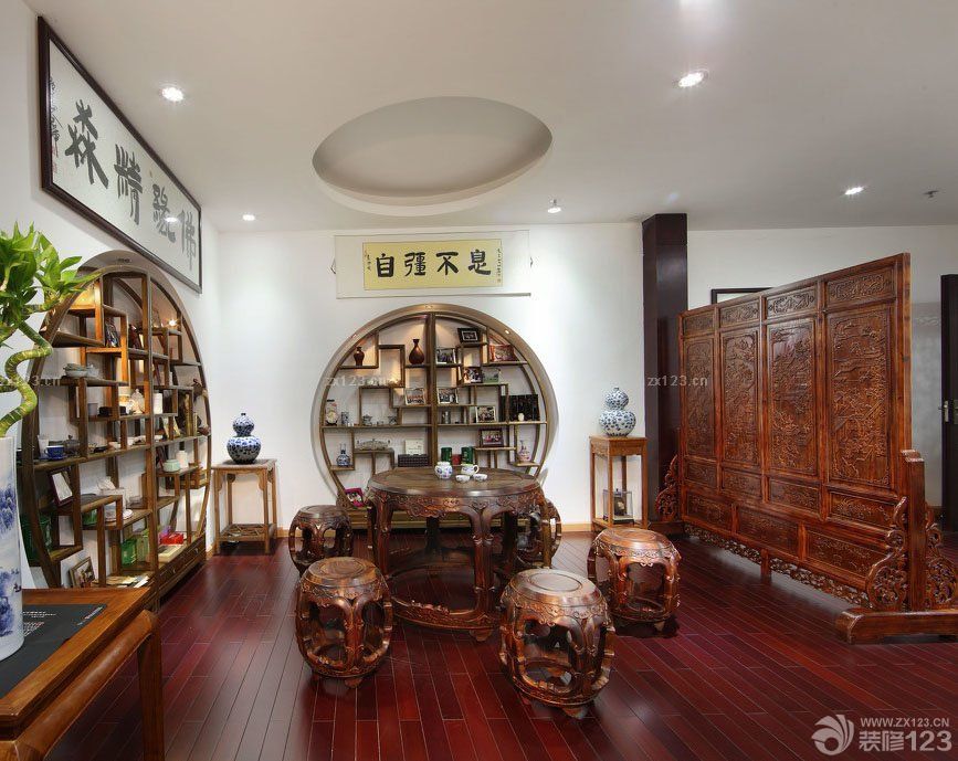 古典办公室红木色木地板装修效果图片