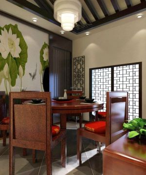 中式100平方的房子餐厅背景墙装修图