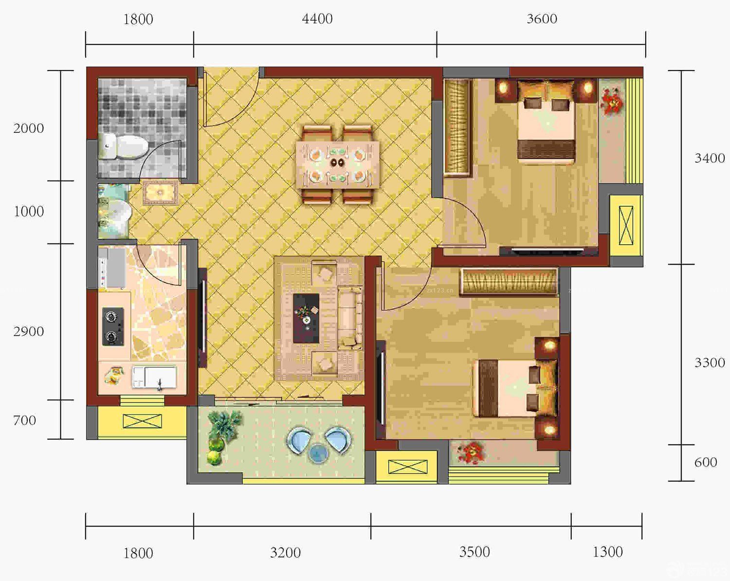 60cm两室一厅最佳户型图片