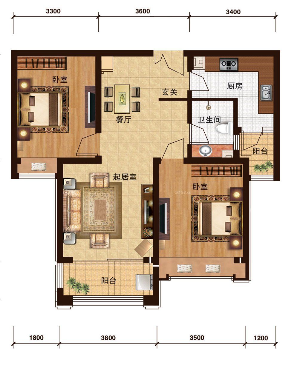 60cm两室一厅最佳户型图片