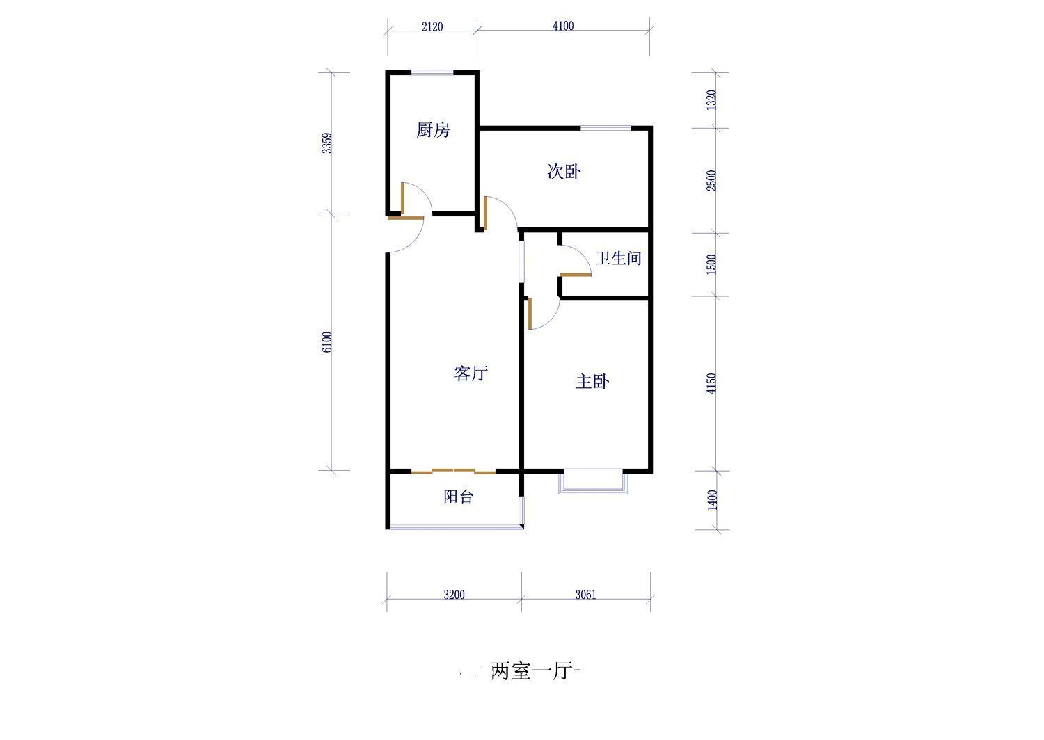 60平简约家装风格两室一厅户型图