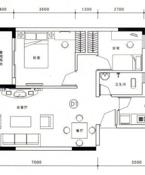 60平米两室一厅户型图