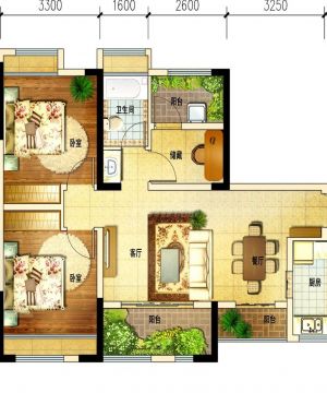 60平两室一厅家装户型图