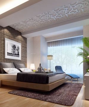80-90平方小户型卧室雕花吊顶装修效果图片