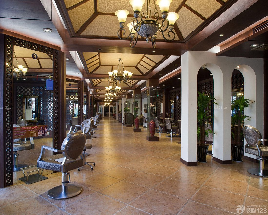 最新美发店室内吊灯装修效果图片