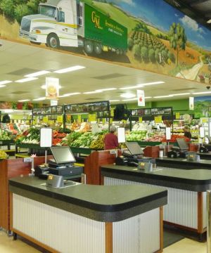 现代蔬菜超市收银台摆设装修效果图片