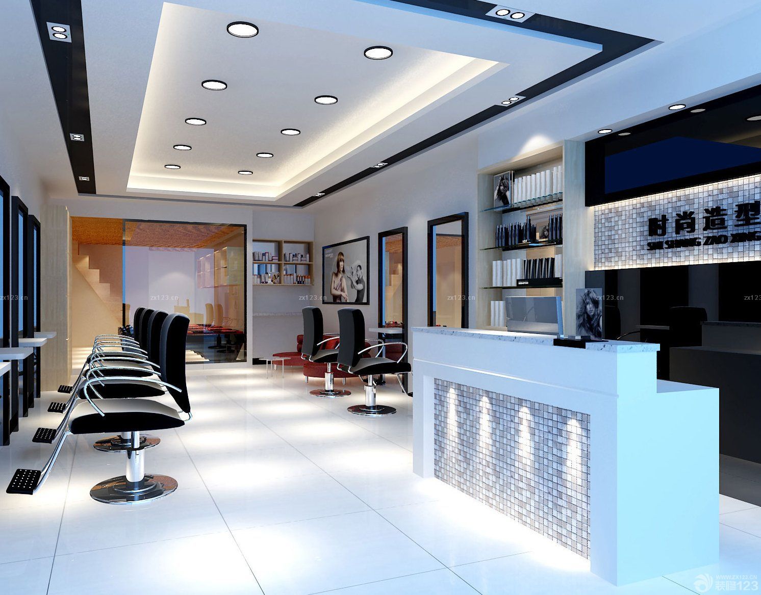 小型美发店现代室内设计效果图图片