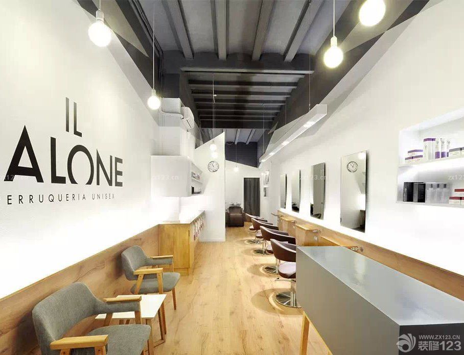 美发店室内白色墙面装修效果图片_设计456装修效果图