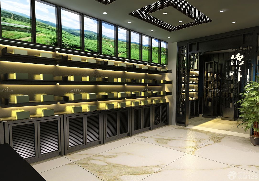 茶叶超市白色地砖装修效果图片