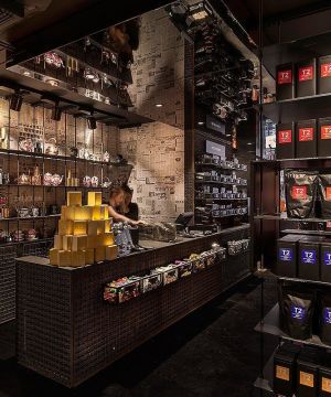 特色茶叶超市背景墙设计装修效果图