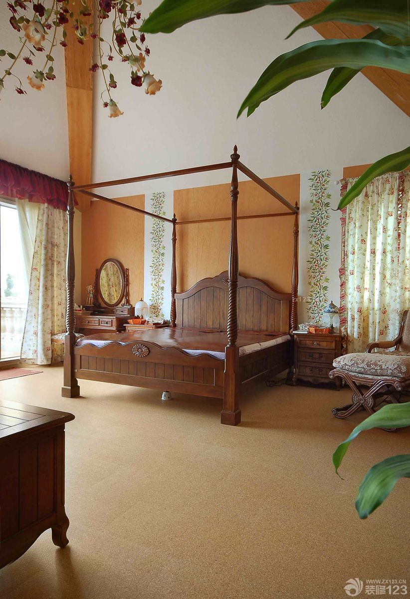 美式130平米房子简约卧室设计装修效果图
