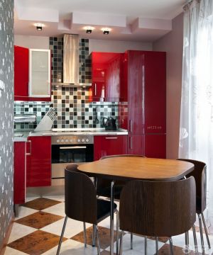 80平米两室一厅小户型红色橱柜装修效果图片