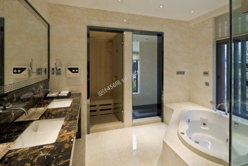 大理石包裹白色浴缸装修效果图片